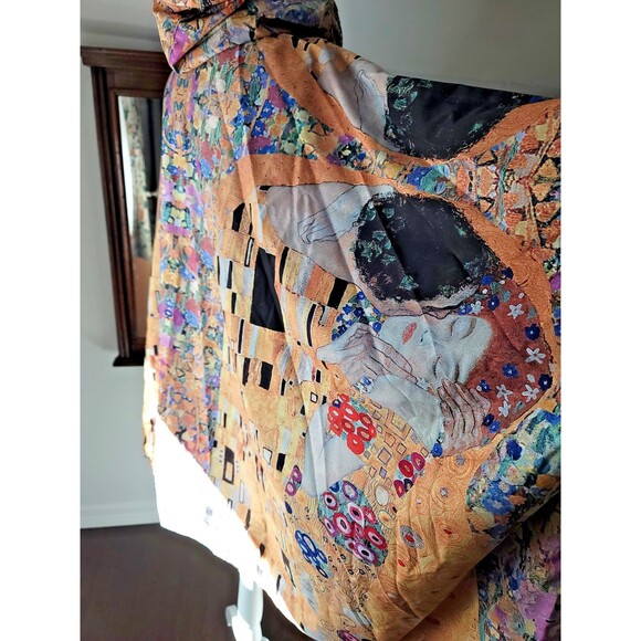 Gustav Klimt The Kiss Galleria Rain Cape w/Hood Travel Pouch Reversible One Size - Picture 8 of 14